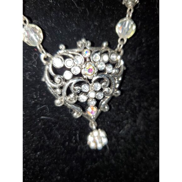 A Statement Necklace Costume Jewelry AB Rhinestones And Beads Victorian Inspired - Picture 2 of 11